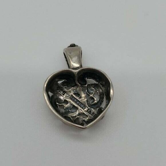 925 Sterling Silver Vintage Hollow Swirl & Dotted Heart Design Pendant - Picture 3 of 4